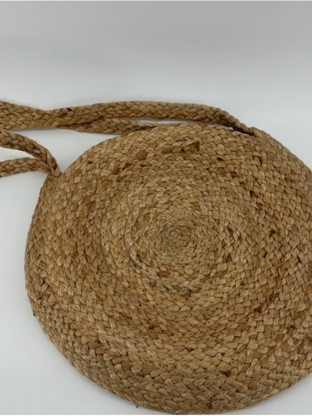 Round Tan Jute Bohemian Style Tote Bag Featuring Woven Straps, No Brand, Boho